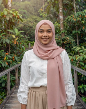Nur Izzah, 27, Bruneian woman from Temburong near rainforest bridge in white blouse, open to international dating
