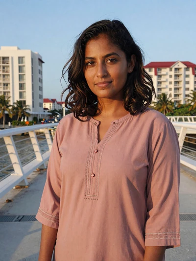 Fathimath, 28, Maldivian woman from Hulhumalé on modern bridge, interested in serious international relationship