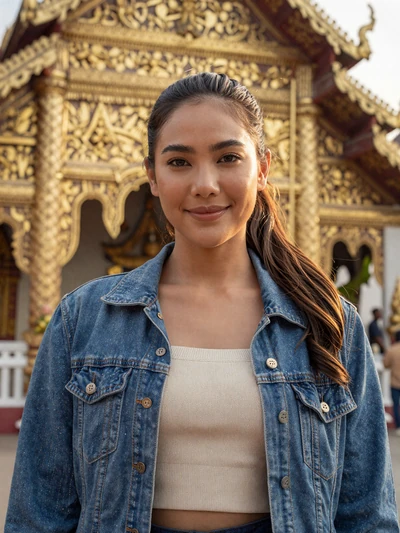 Kanya, 29, Thai woman from Chiang Mai near a temple seeking genuine cross-cultural love