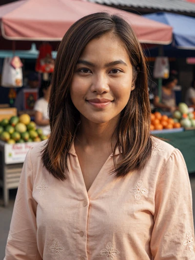 Nattaya, 27, Thai woman from Bangkok at an outdoor market ready for genuine connection