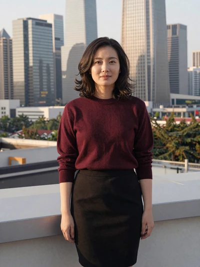Fang, 31, Chinese professional woman from Shenzhen on rooftop terrace, seeking committed Western partner