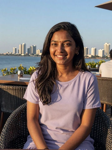 Sri Lankan woman at rooftop restaurant in Colombo at golden hour, representing the modern Ceylon dating scene