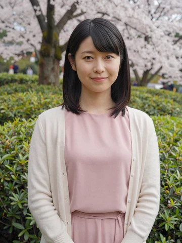 Japanese woman in a tea garden during cherry blossom season, reflecting East Asian dating culture traditions