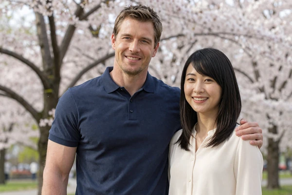 James and Aiko, American-Japanese couple who met through Asian iDatingZone, enjoying cherry blossom season together