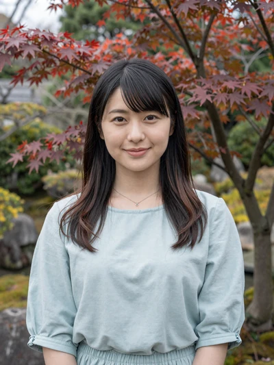 Yui, 25, Japanese woman from Osaka in a serene garden setting seeking genuine connection