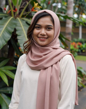 Nurul, 26, Singaporean Malay woman from Jurong in modern hijab and cream tunic, looking for meaningful partnership