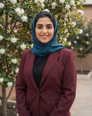 Noor, 29, Yemeni professional woman from Taiz in sunlit garden, looking for genuine love connection