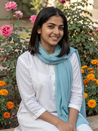 Saba, 26, Pakistani woman from Faisalabad smiling in colorful rose garden, interested in international dating