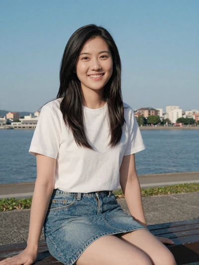Hsiao-Wen, 25, Taiwanese woman from Kaohsiung at Love River waterfront, interested in international romance