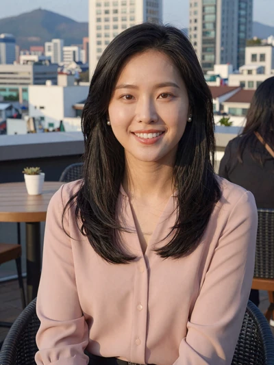 Soyeon, 30, Korean woman from Seoul at rooftop cafe with city views
