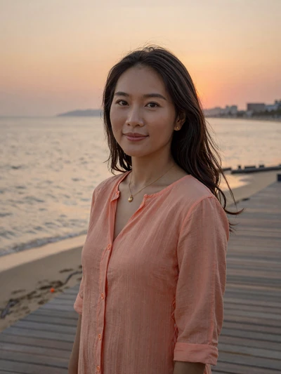 Thuy, 30, Vietnamese woman from Da Nang on a sunset boardwalk seeking serious relationship