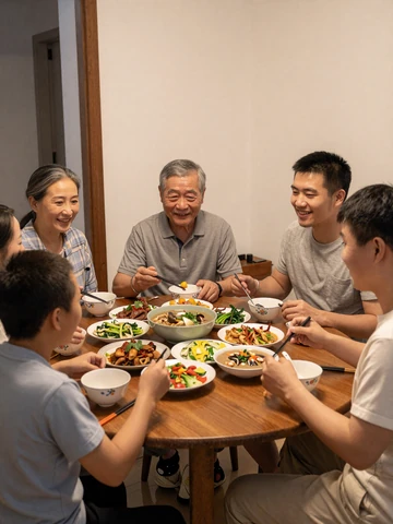 Asian multi-generational family sharing a meal together illustrating family involvement in dating culture