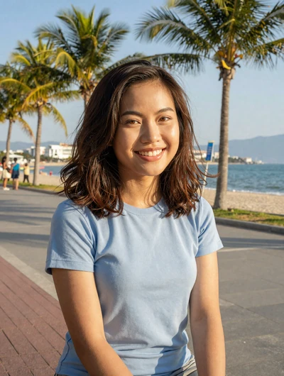 Ngọc, 24, Vietnamese woman from Nha Trang on seaside promenade, open to international dating