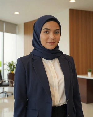 Amalina, 31, Bruneian professional from Kuala Belait in navy blazer, seeking committed cross-cultural partner