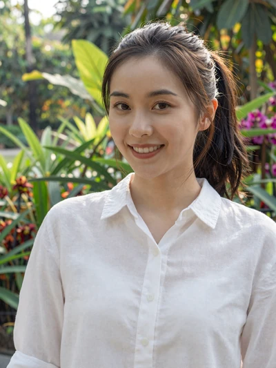 Jing, 25, Chinese woman from Guangzhou in botanical garden setting, looking for genuine love connection