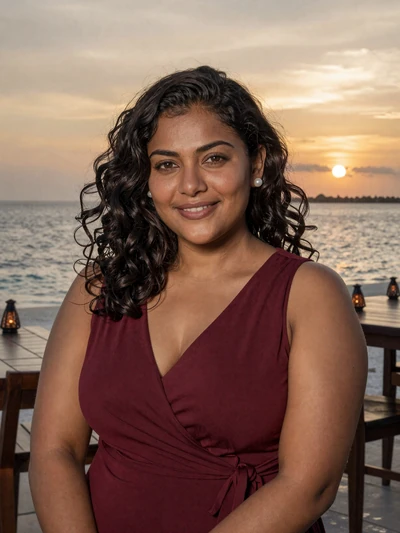 Isra, 32, Maldivian woman from Hithadhoo at ocean-view restaurant, seeking lifelong partner
