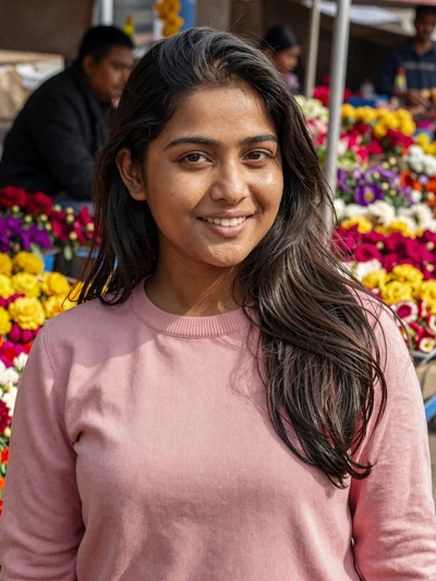 Kabita, 25, Nepali Magar woman from Bharatpur at flower market, open to international dating
