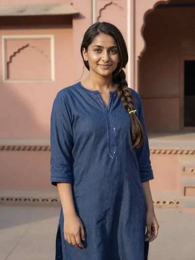 Rani, 27, Rajasthani Indian woman from Jaipur near pink sandstone architecture, seeking lifelong partner