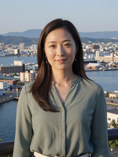Emi, 30, Japanese woman from Kobe at harbor viewpoint, seeking lifelong partner for cross-cultural love