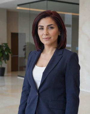 Maral, 30, Turkmen professional woman from Dashoguz in modern office, seeking committed partner