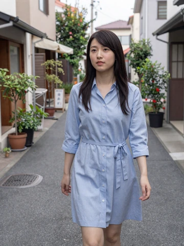 Japanese woman in casual dress walking through quiet Tokyo neighborhood, representing modern Japanese dating lifestyle on iDatingZone