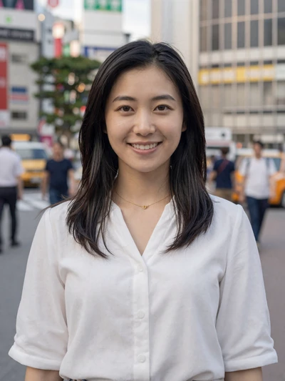 Haruka, 27, Japanese woman from Tokyo in white blouse near Shibuya, seeking genuine cross-cultural relationship