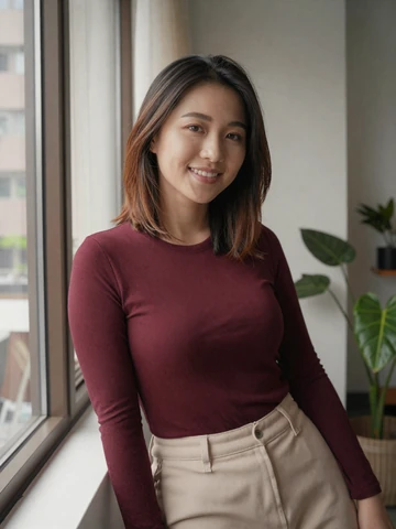 Taiwanese woman in modern Taipei apartment with natural light, representing educated contemporary Taiwanese singles on iDatingZone