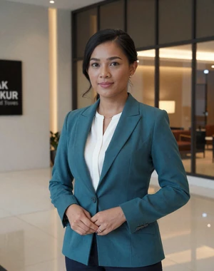 Farah, 36, Singaporean Malay professional from Toa Payoh in teal blazer, interested in committed cross-cultural partnership