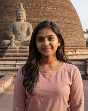 Nethmi, 23, Sri Lankan woman from Anuradhapura near ancient ruins, interested in cross-cultural connection