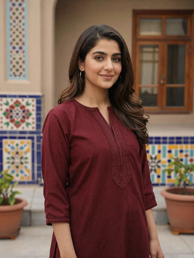 Nadia, 28, Pakistani Pashtun woman from Peshawar in traditional courtyard, seeking serious partner