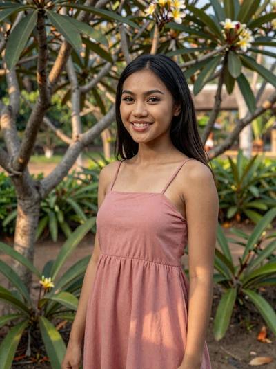Phetsavanh, 24, Laotian woman from Pakse in tropical garden, looking for genuine love connection