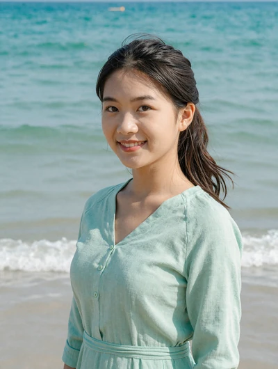 Hương, 25, Vietnamese woman from Da Nang on beach, looking for genuine love connection