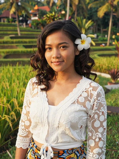 Made Sinta, 25, Balinese woman near rice terraces in Bali, interested in serious international relationship