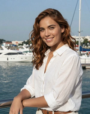 Chloe, 29, Singaporean Eurasian woman near Sentosa marina in white linen shirt, open to cross-cultural dating