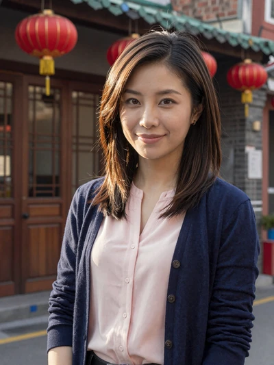 Yu-Ting, 27, Taiwanese woman from Taipei near traditional lanterns, seeking genuine cross-cultural connection