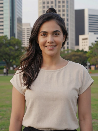 Grace, 31, Filipina professional woman from Quezon City in modern park, seeking committed partner