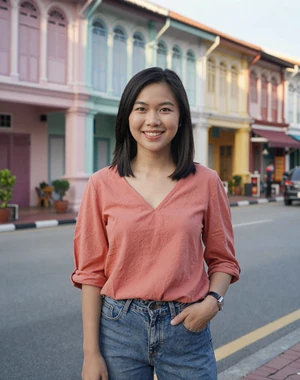 Mei Ling, 29, Chinese Malaysian woman from Penang on Georgetown street, interested in serious international relationship